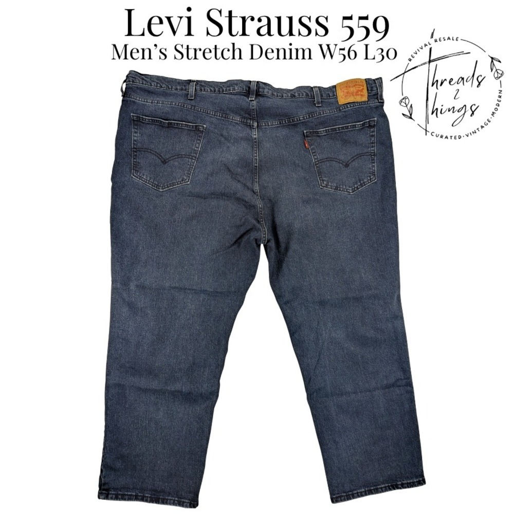 Levi's 559 Jeans Men W56 L30 Blue Denim BIG Stretch Relaxed Classic Straight EUC - Picture 2 of 9